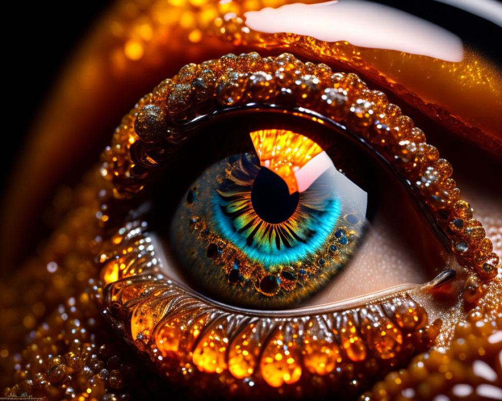 Highly Stylized Human Eye with Vivid Colors and Ornate Patterns