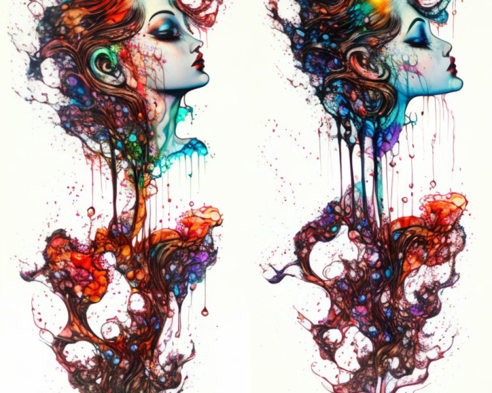 Colorful Stylized Portraits of Women with Abstract Hair and Floral Designs