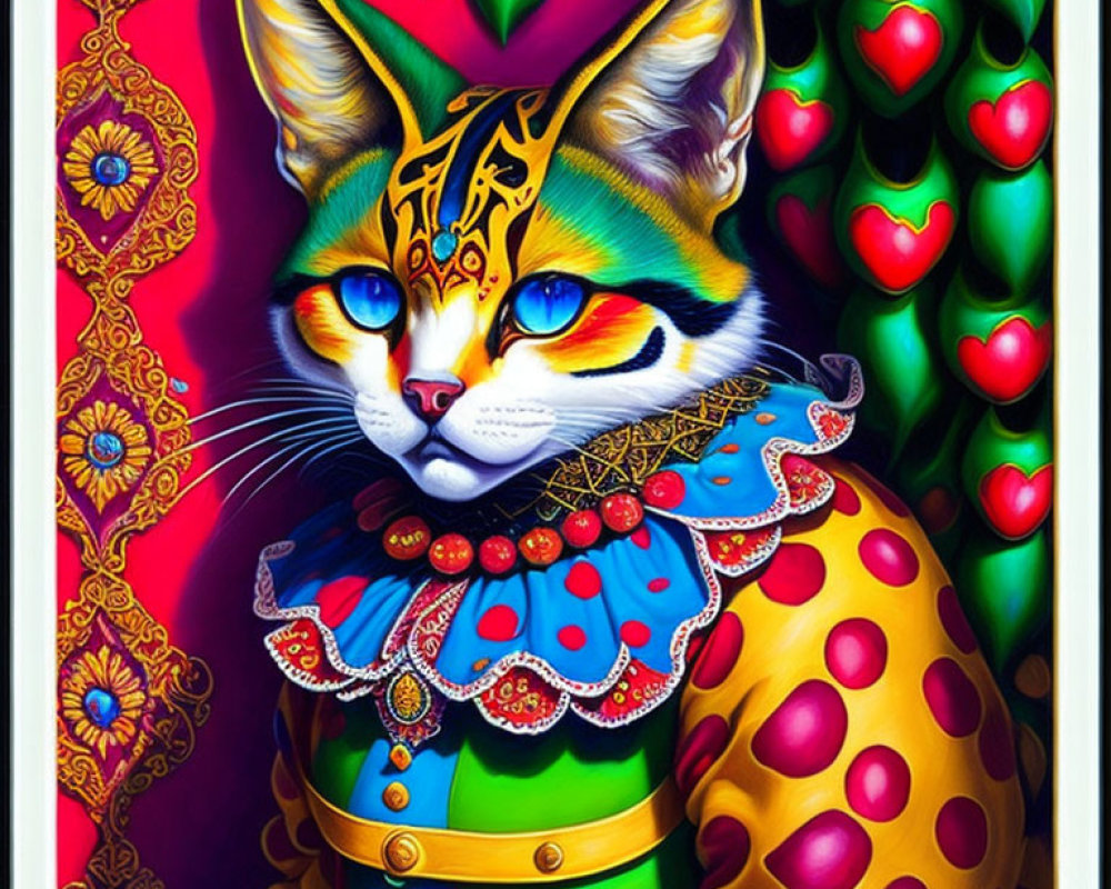 Regal Cat Portrait with Vibrant Colors and Ornate Details