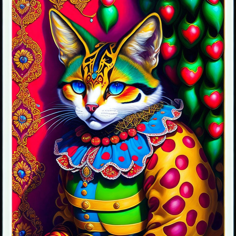 Regal Cat Portrait with Vibrant Colors and Ornate Details