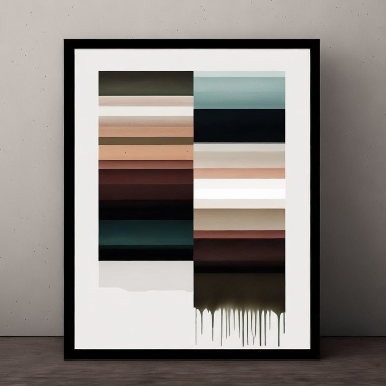 Horizontal Color Bands Abstract Artwork in Frame on Gray Wall