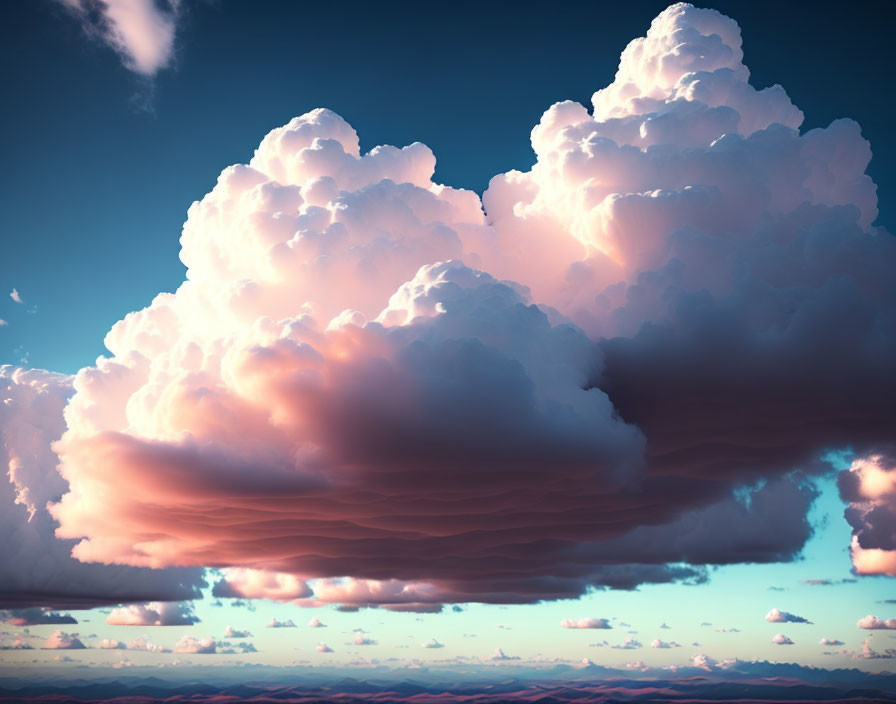 Tranquil horizon with fluffy cumulus clouds and orange hues