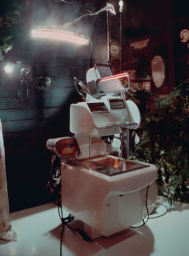 Vintage barber chair in warm-lit retro barbershop