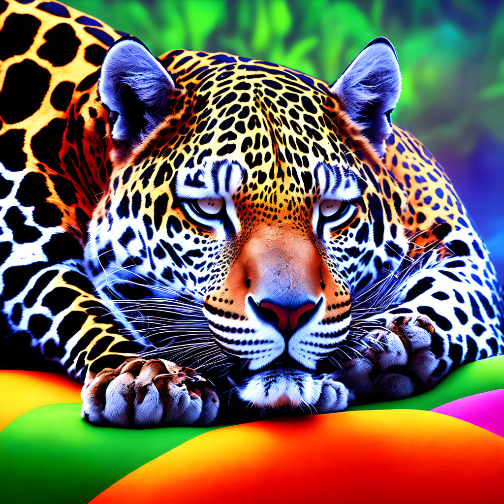 Colorful Leopard Digital Illustration on Psychedelic Background