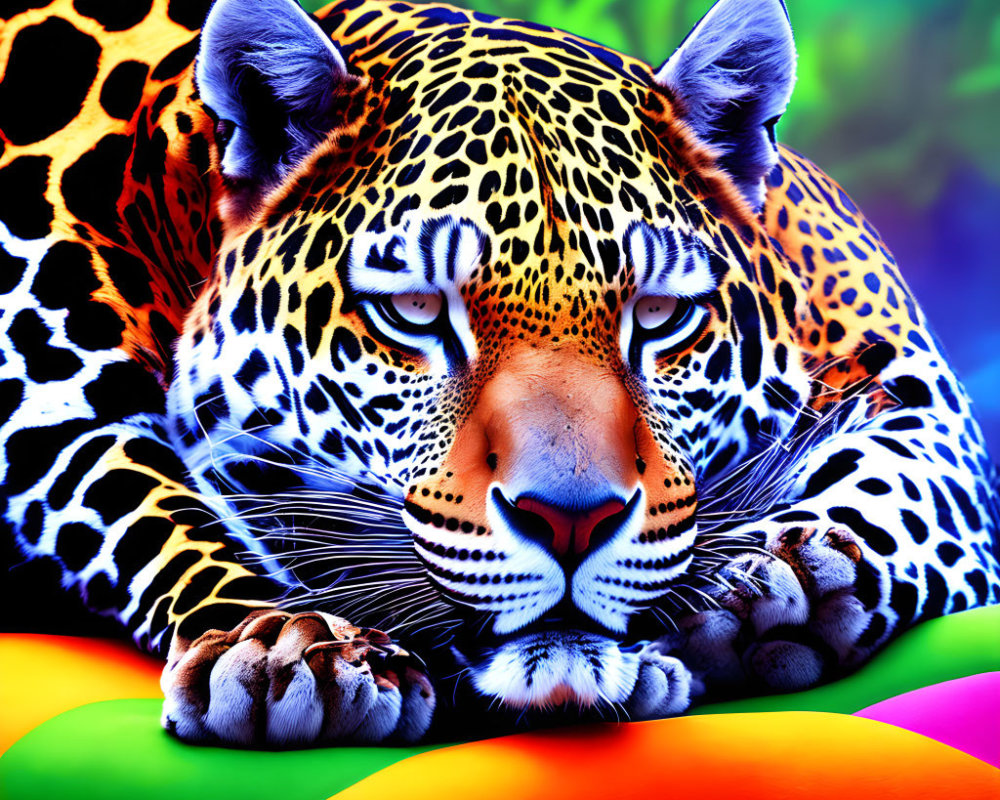 Colorful Leopard Digital Illustration on Psychedelic Background