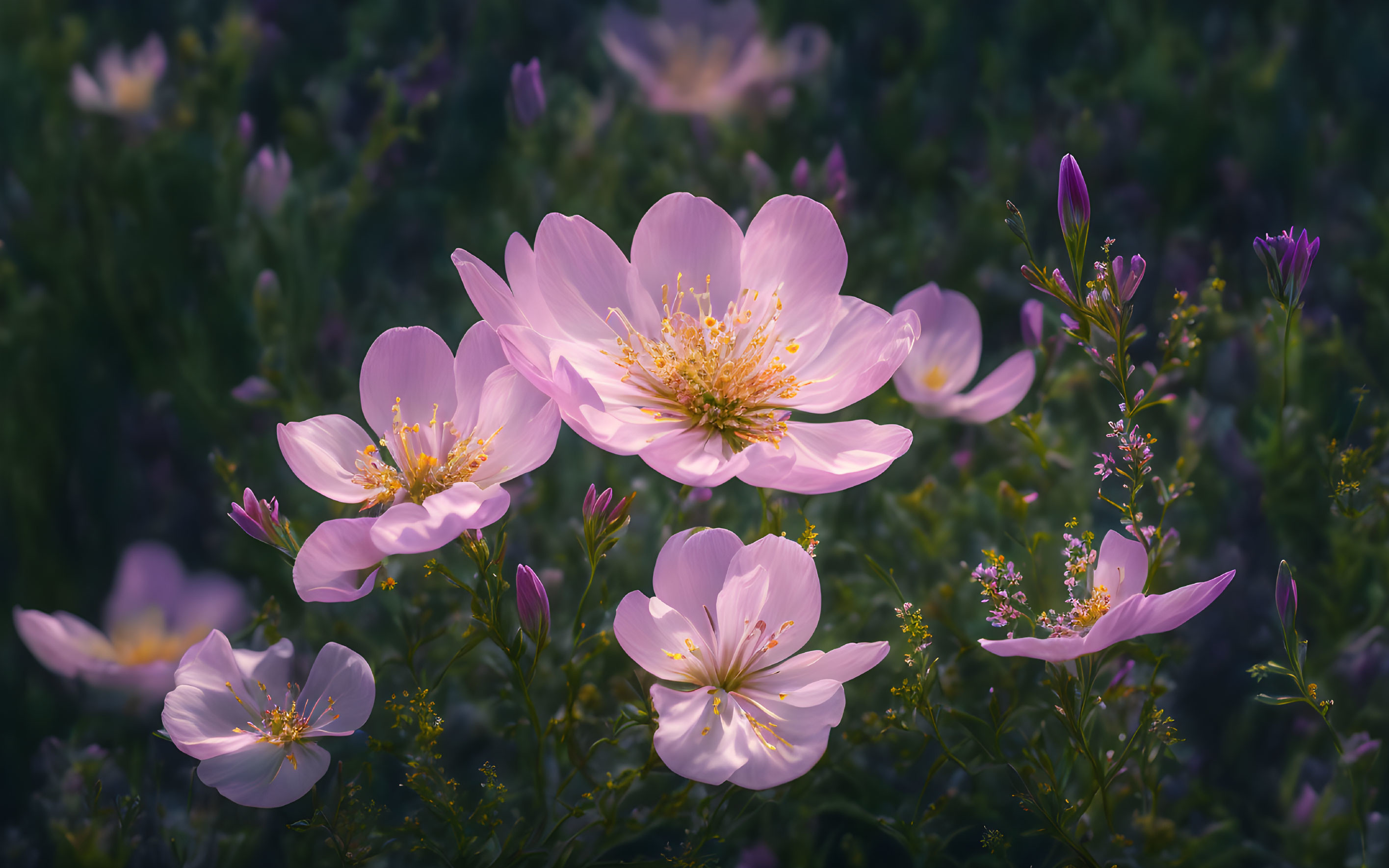 Delicate Pink Cosmos Flowers in Serene Field