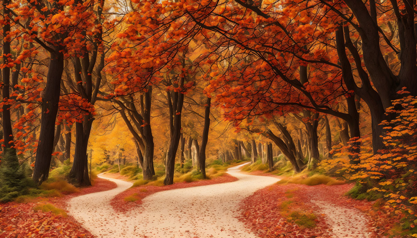 Tranquil Autumn Forest with Winding Path