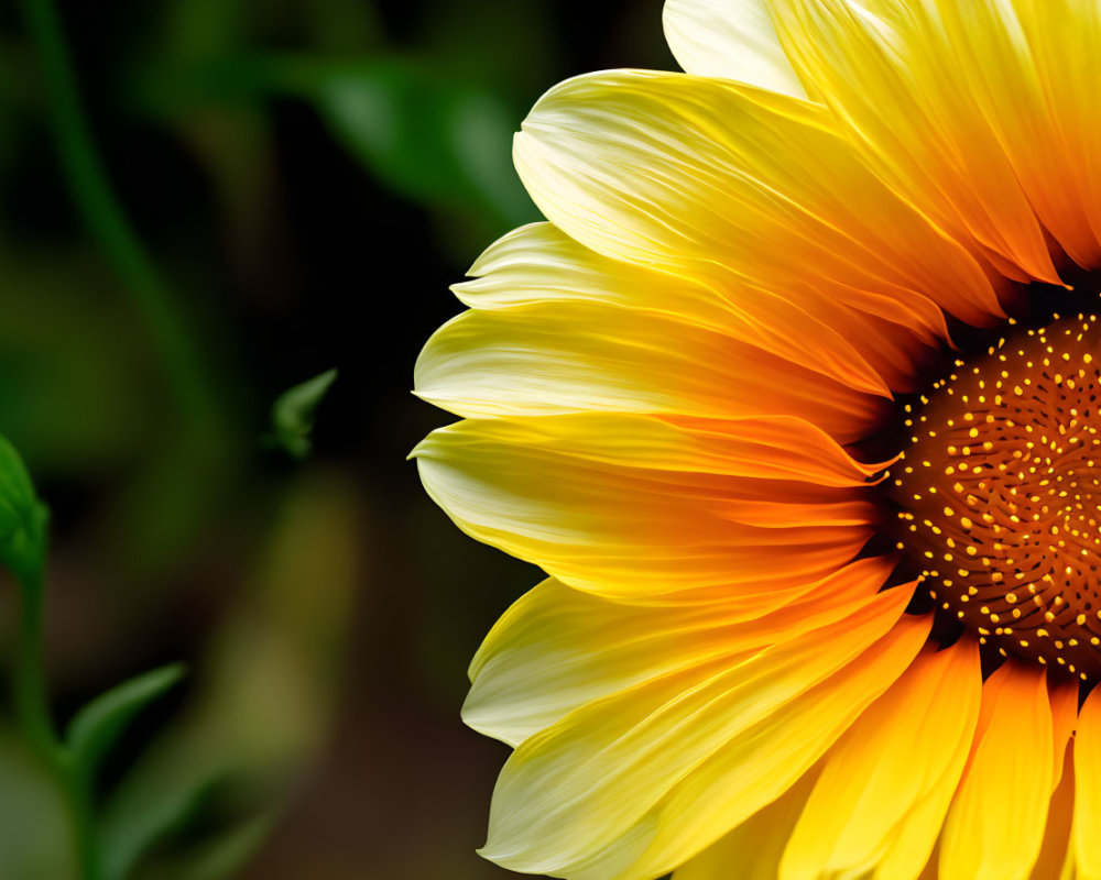 Vibrant yellow sunflower with dark center against green backdrop