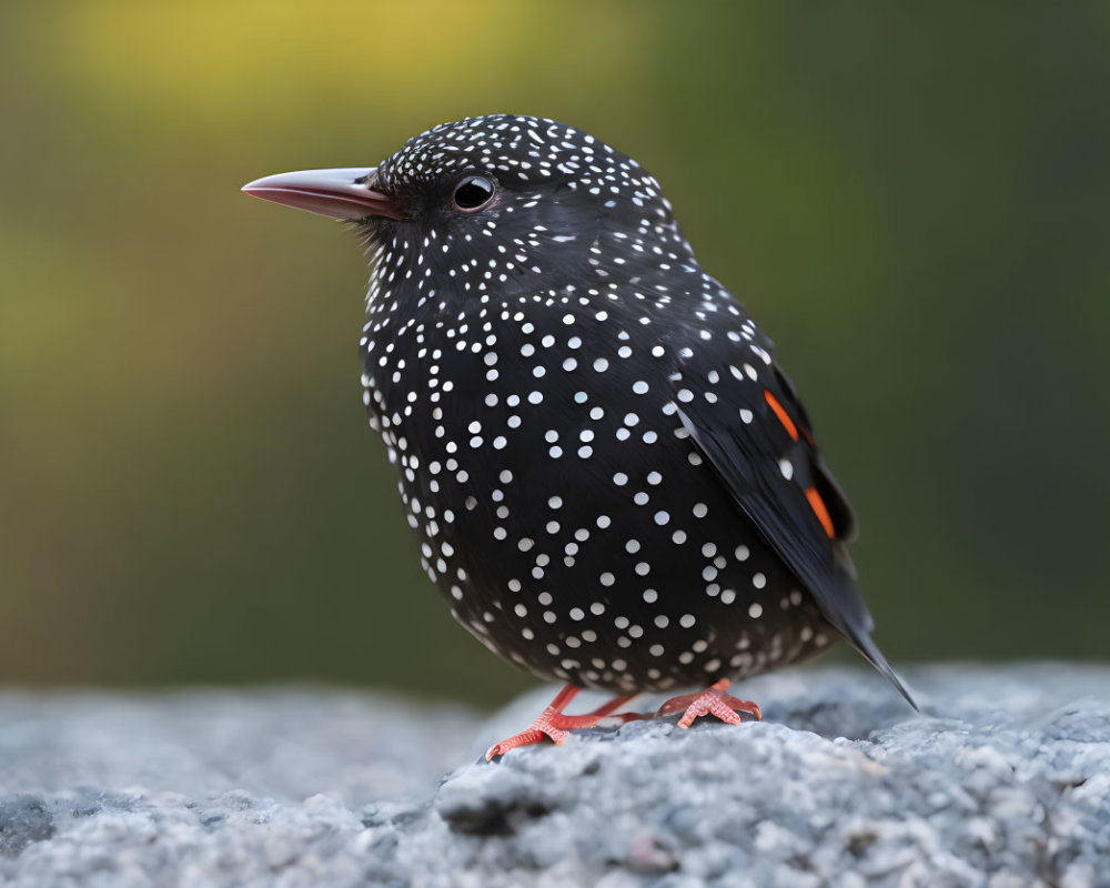 Speckled Plumage Starling Perched on Rock in Warm Tones