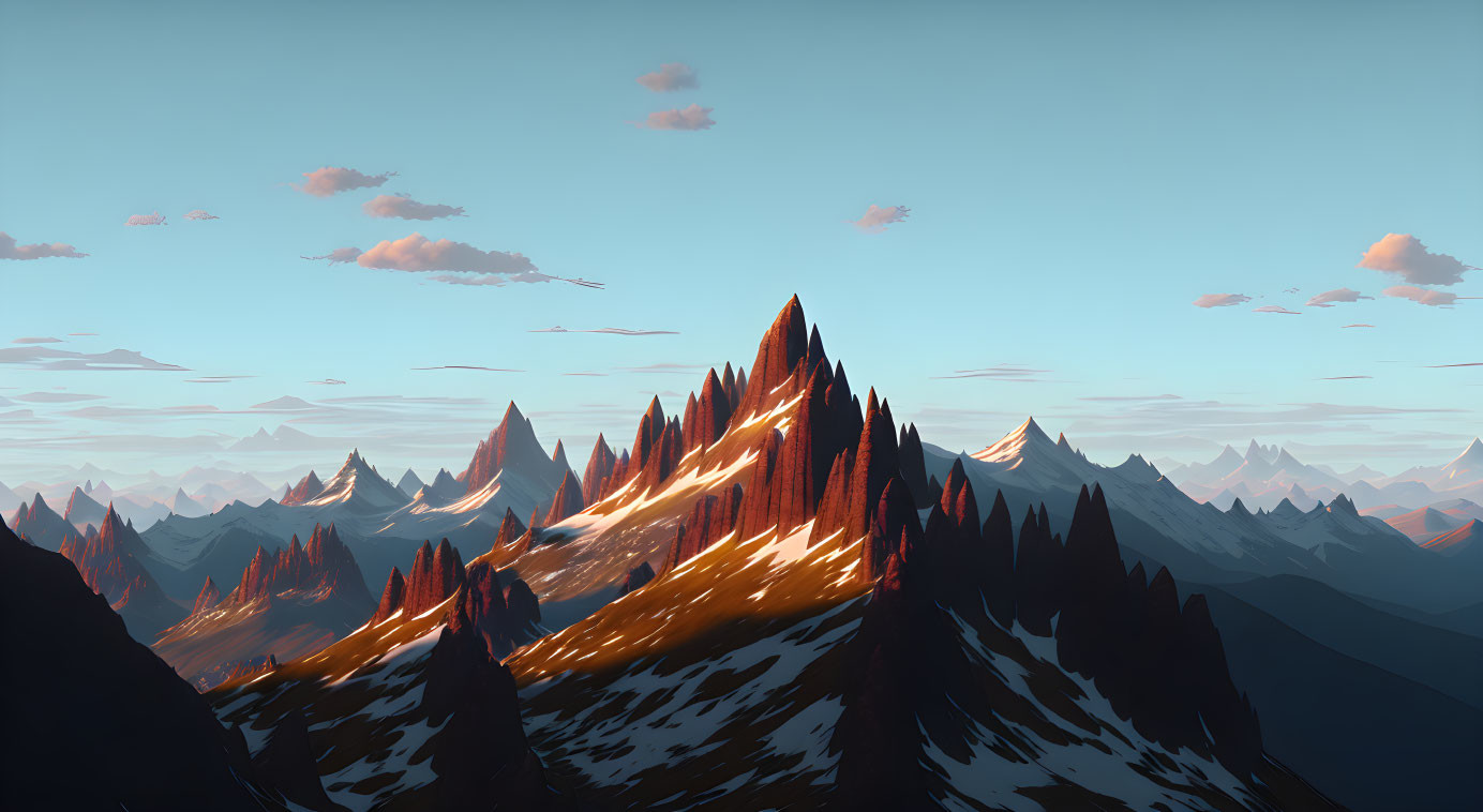 Majestic Mountain Range with Sharp Peaks in Warm Light