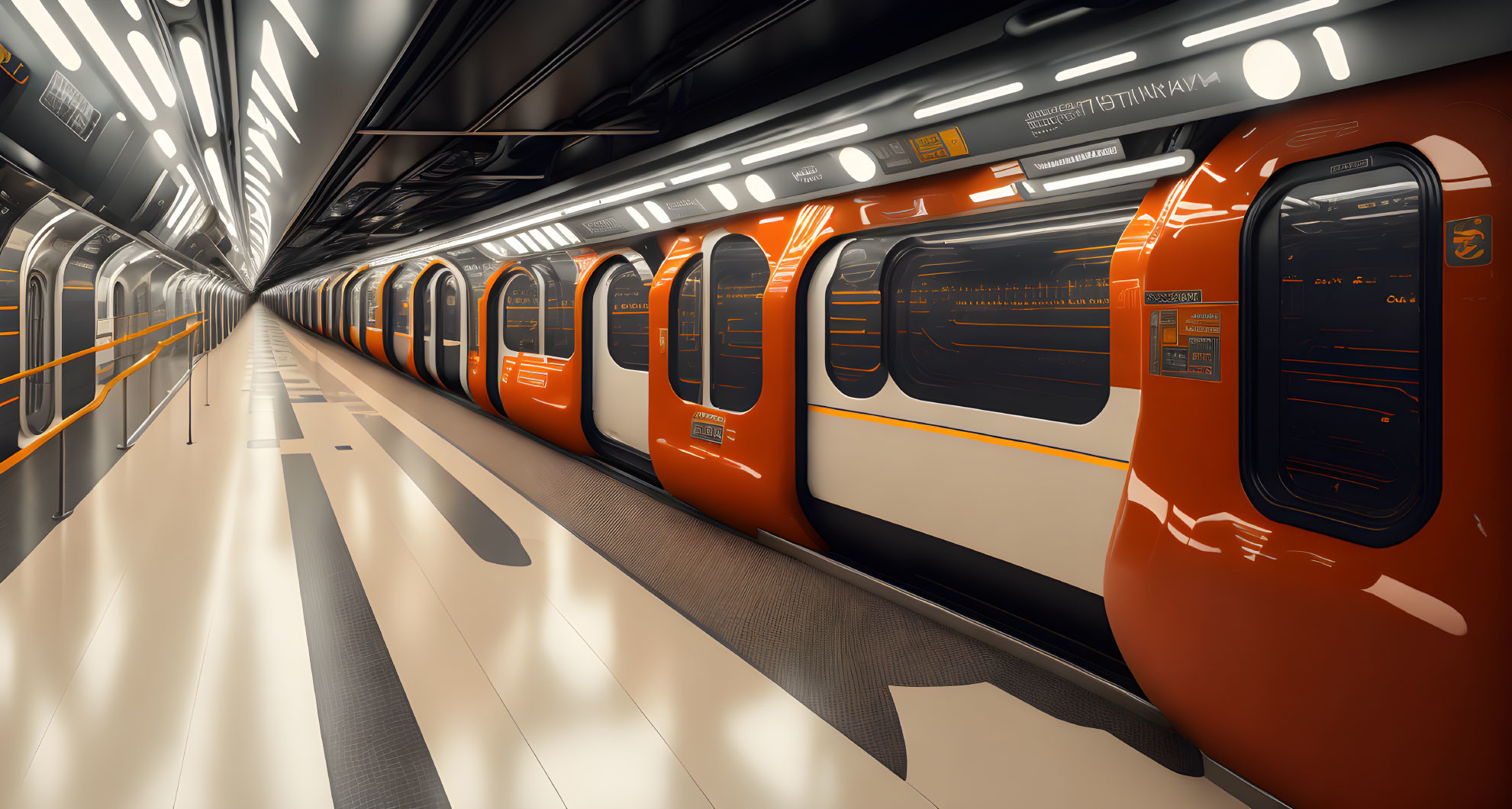 Modern Underground Station with Futuristic Orange Subway Train