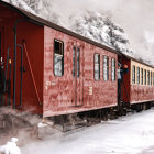 Sleek futuristic train in snowy urban landscape with skyscrapers