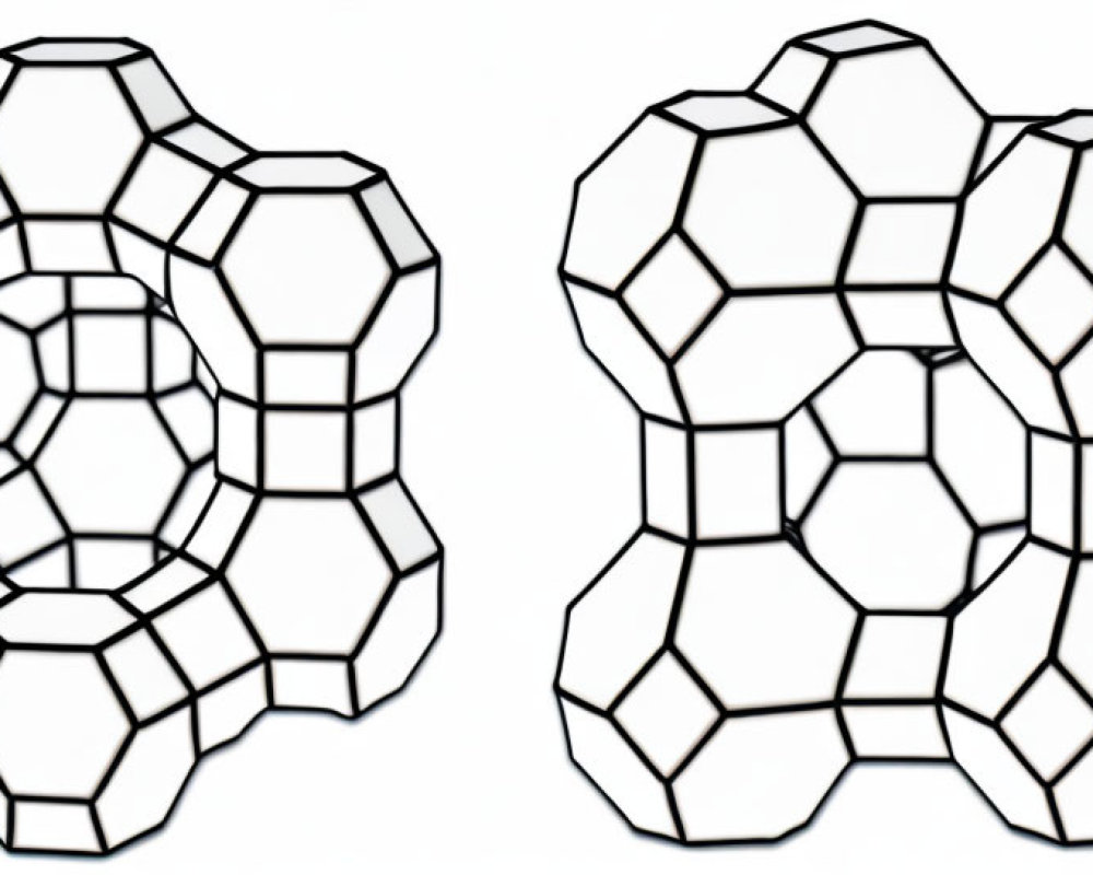 Interconnected 3D Hexagonal Structures on White Background