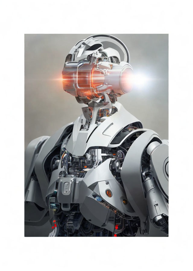 Detailed Futuristic Robot Illustration with White and Gray Chassis