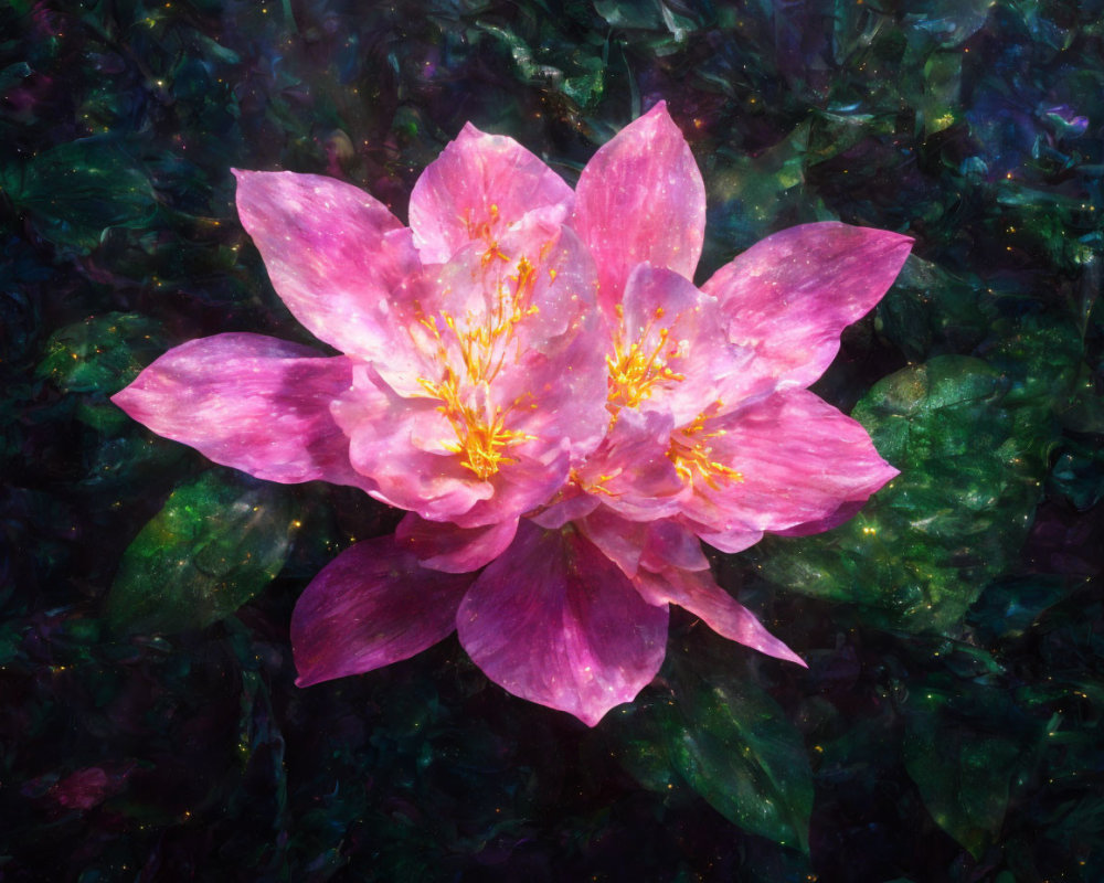 Pink Lotus Flower Blooms in Dark Underwater Setting