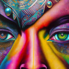 Colorful Face Artwork with Detailed Patterns and Captivating Eyes