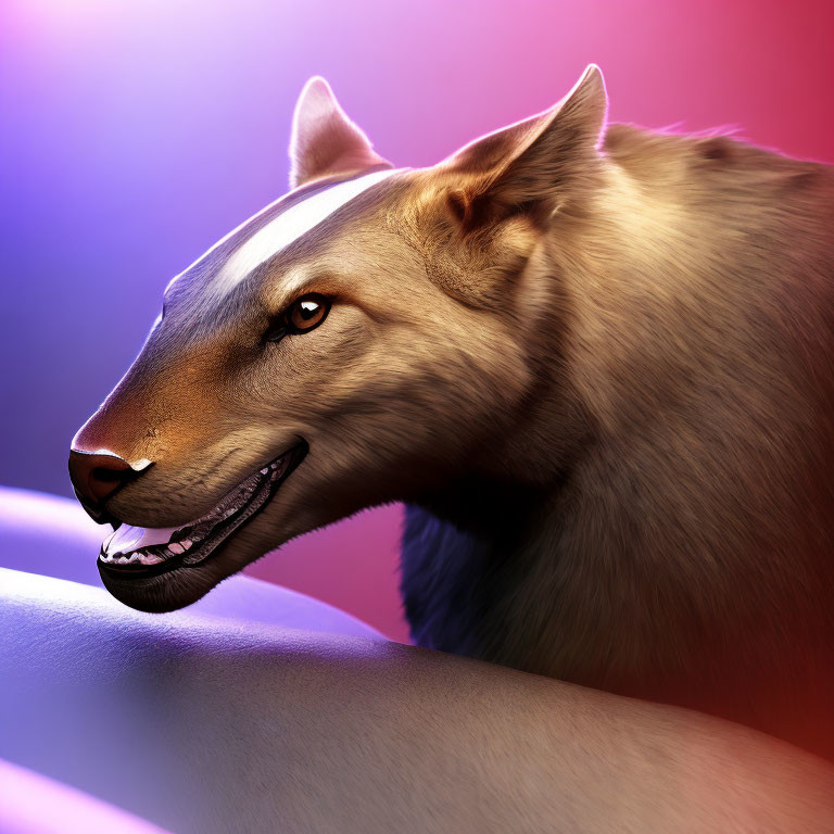 Realistic wolf head digital art on vibrant gradient background