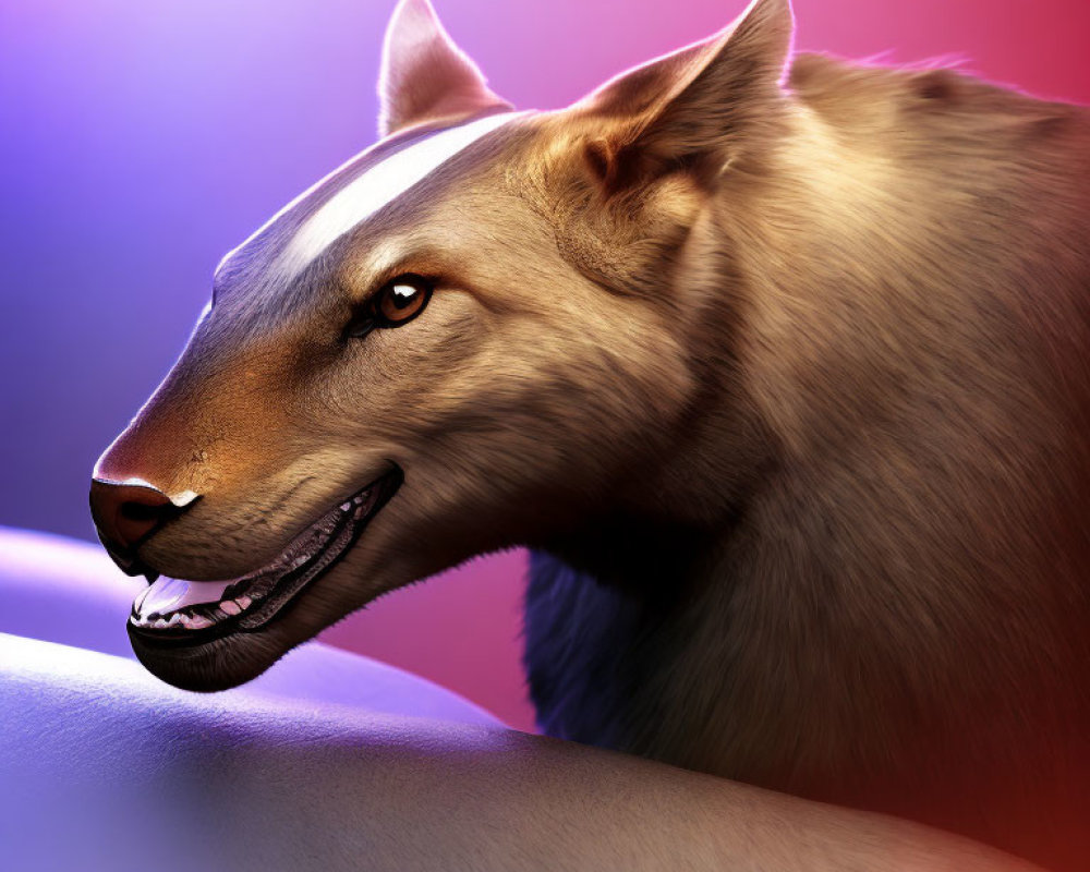 Realistic wolf head digital art on vibrant gradient background