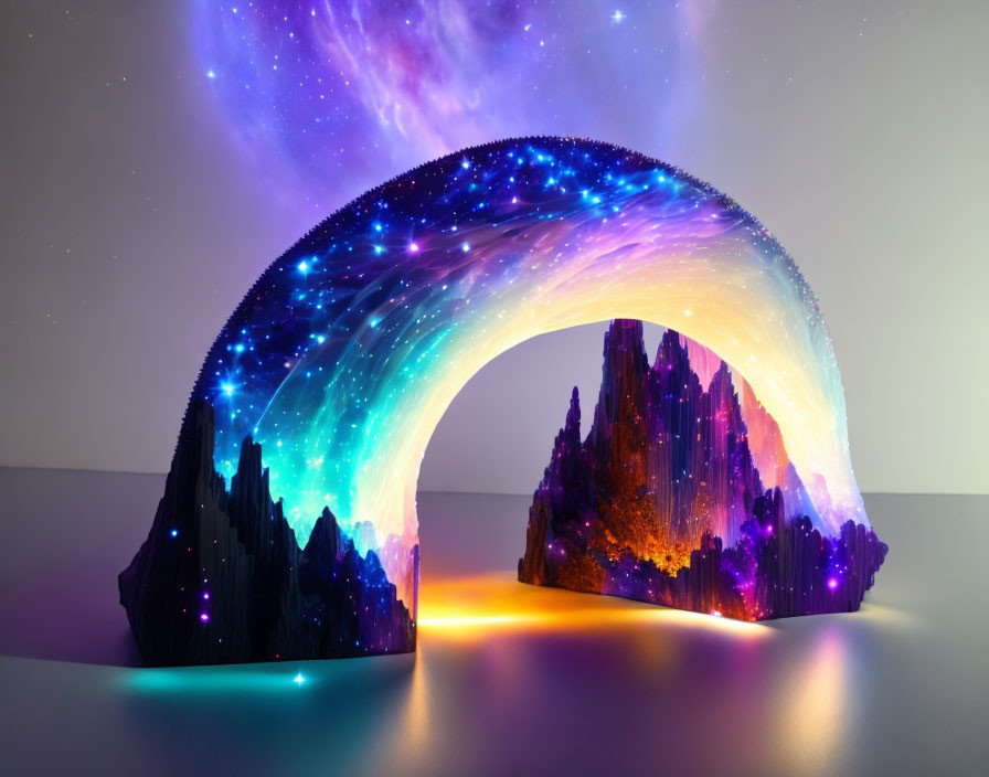 Colorful Cosmic Archway with Nebula Pattern and Crystal Formations