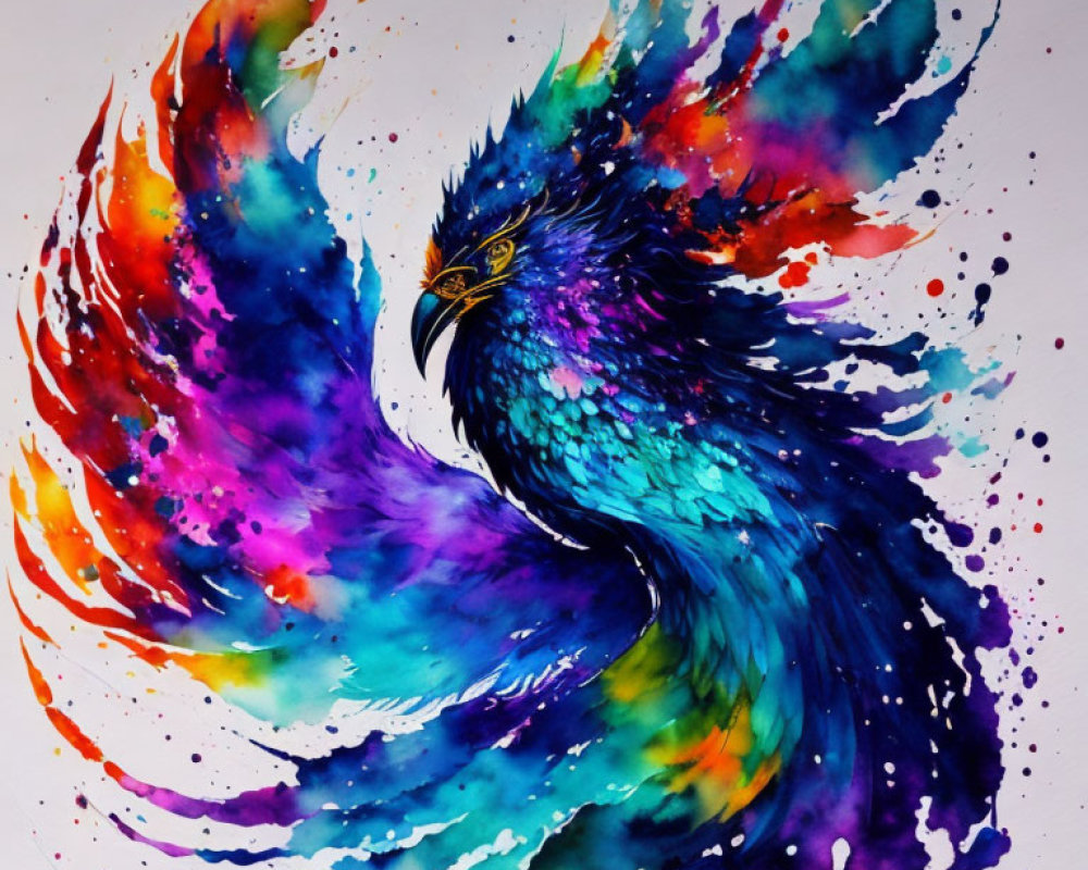 Colorful Phoenix Watercolor Painting with Flame Illusion