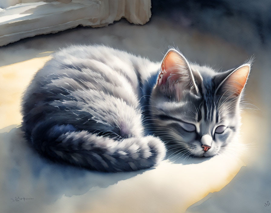 Gray Tabby Kitten Sleeping in Sunlight