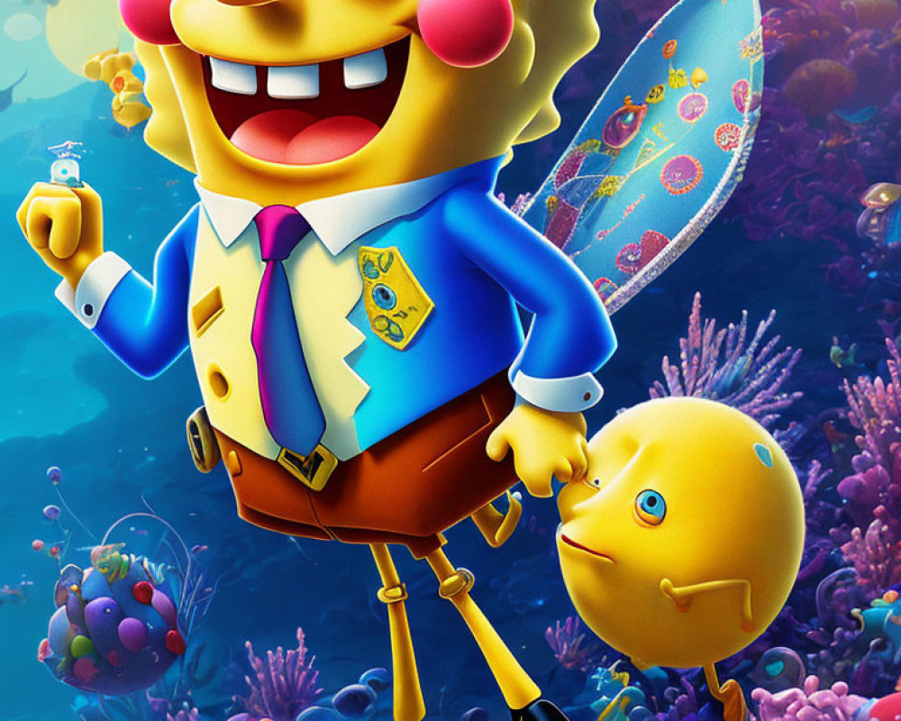 Colorful SpongeBob SquarePants and fish in vibrant underwater illustration