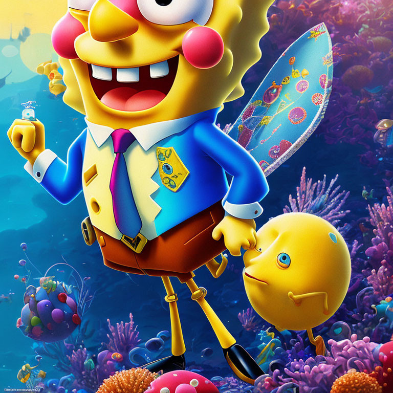 Colorful SpongeBob SquarePants and fish in vibrant underwater illustration