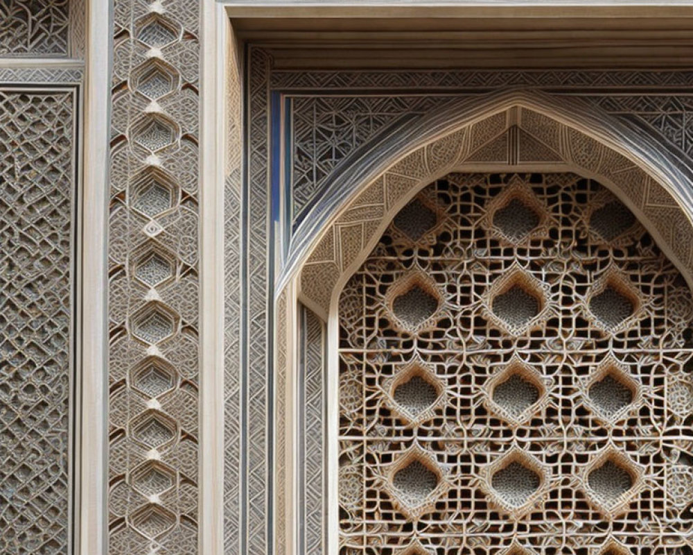 Detailed Islamic geometric pattern on architectural facade with intricate carvings