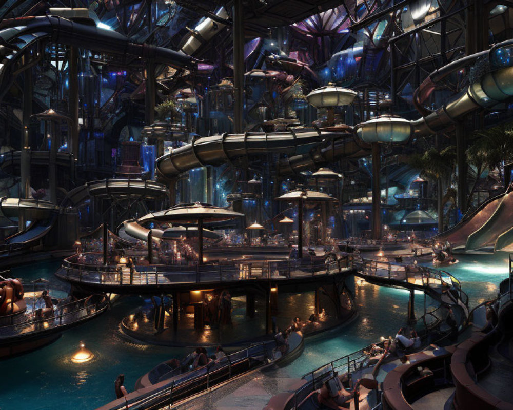 Elaborate Indoor Water Park with Futuristic Design