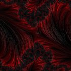 Ethereal red and black phoenixes soaring in cosmic dance