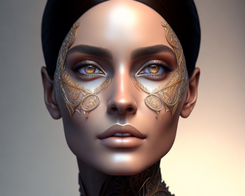 Detailed Digital Portrait of Woman with Golden Facial Jewelry