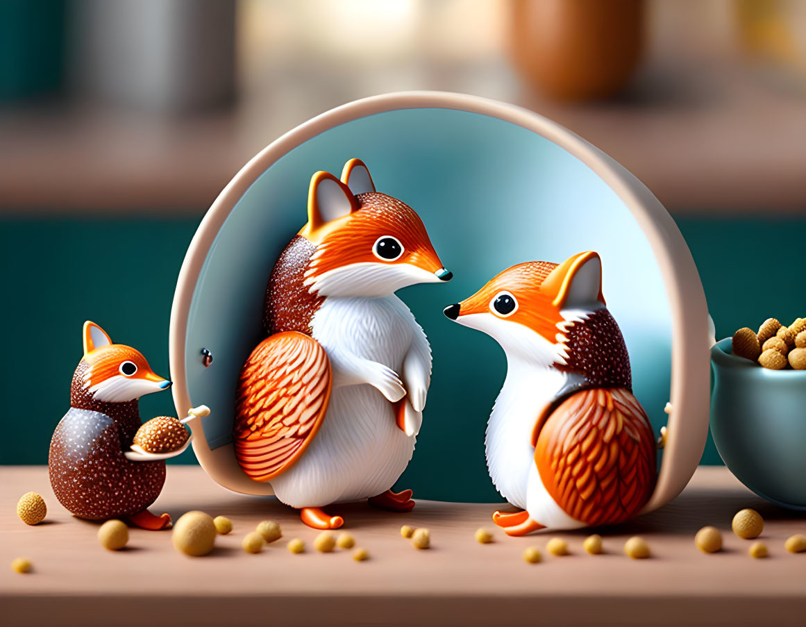 Three Cartoon Hedgehogs with Nuts by Circular Frame