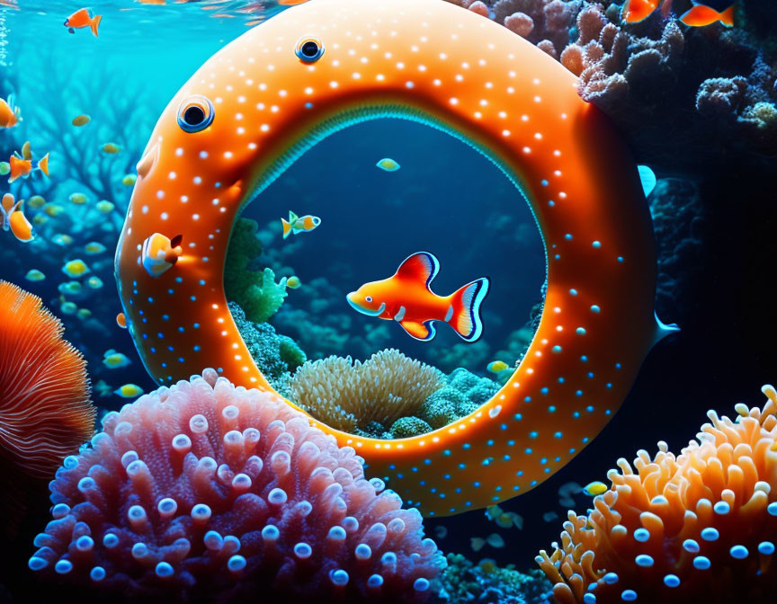 Colorful Fish Surrounded by Coral in Vibrant Underwater Scene