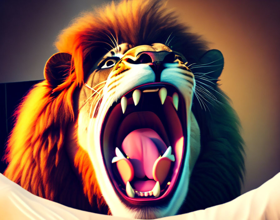 Roaring lion digital illustration with vibrant colors