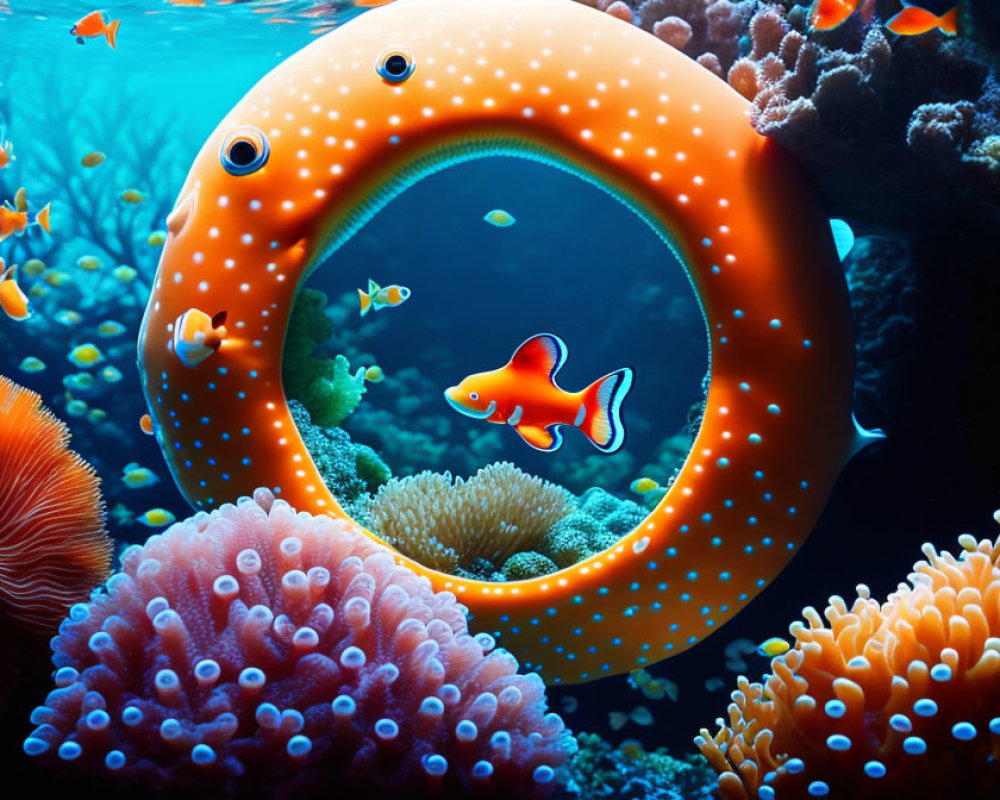 Colorful Fish Surrounded by Coral in Vibrant Underwater Scene