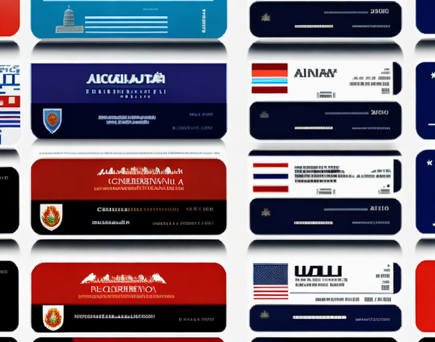 Collection of Credit Card Designs with Unique Patterns and Fictional Bank Names
