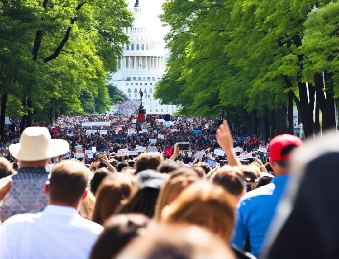 Crowd at National Mall Rally with Capitol Building in Background