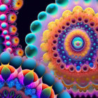 Colorful Fractal Image with Circular and Spherical Shapes in Blue, Orange, and Purple