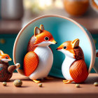 Three Cartoon Hedgehogs with Nuts by Circular Frame