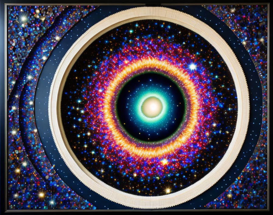 Vibrant concentric cosmic eye on starry night sky