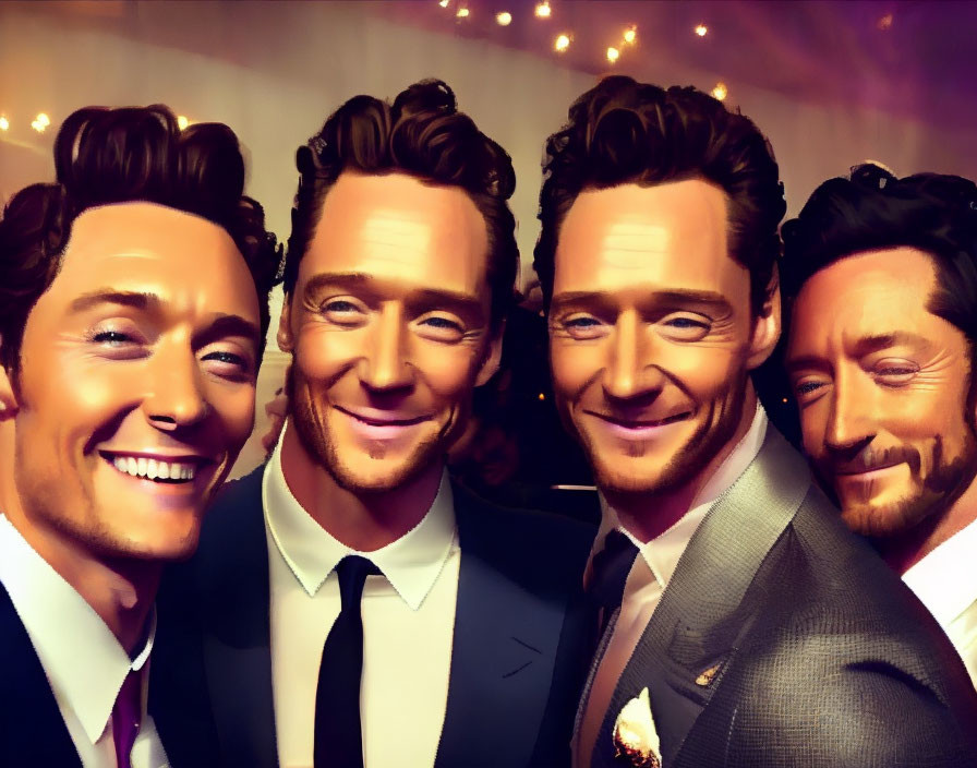 Four Men in Suits Smiling at Glamorous Event