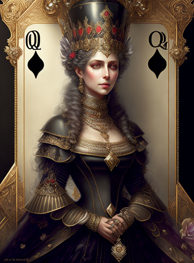 Regal Queen of Hearts Playing Card Illustration