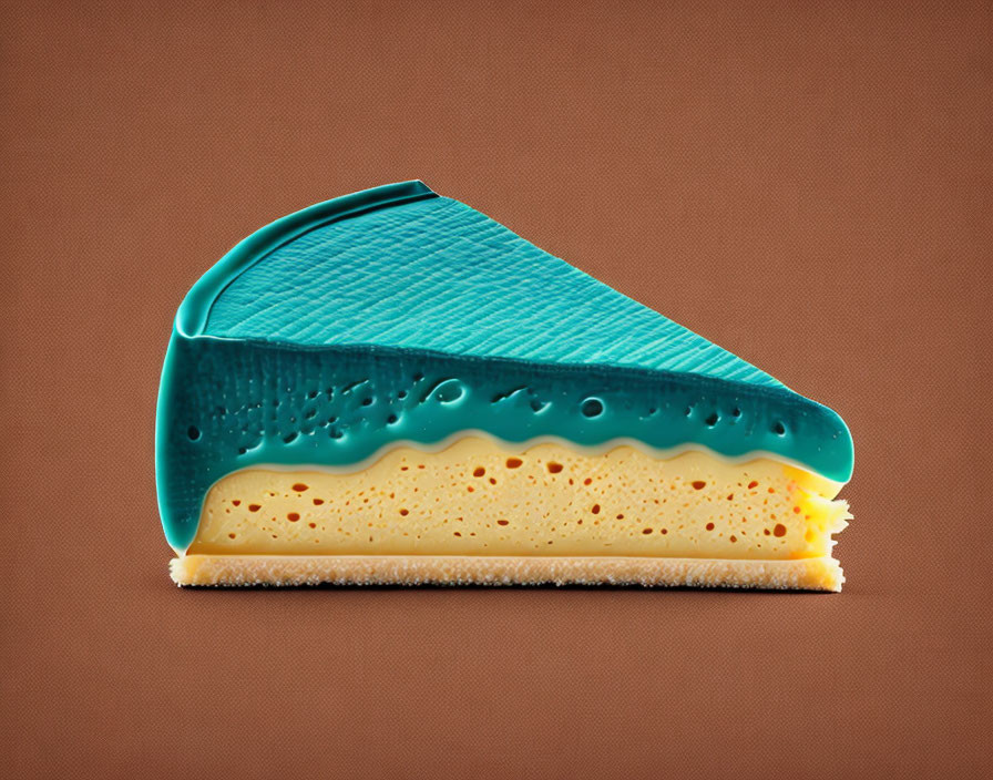 Photorealistic digital illustration: Slice of cake styled as blue sneaker