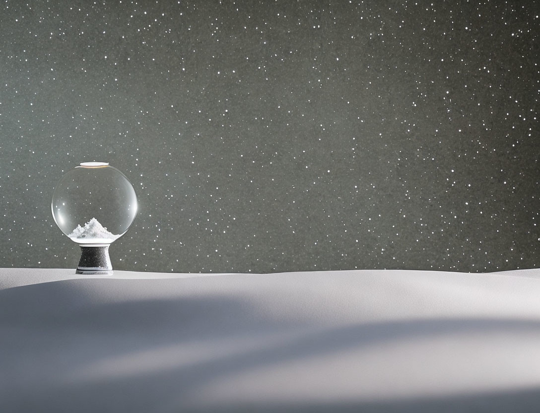 Winter Scene Snow Globe on Snowy Surface with Starry Background