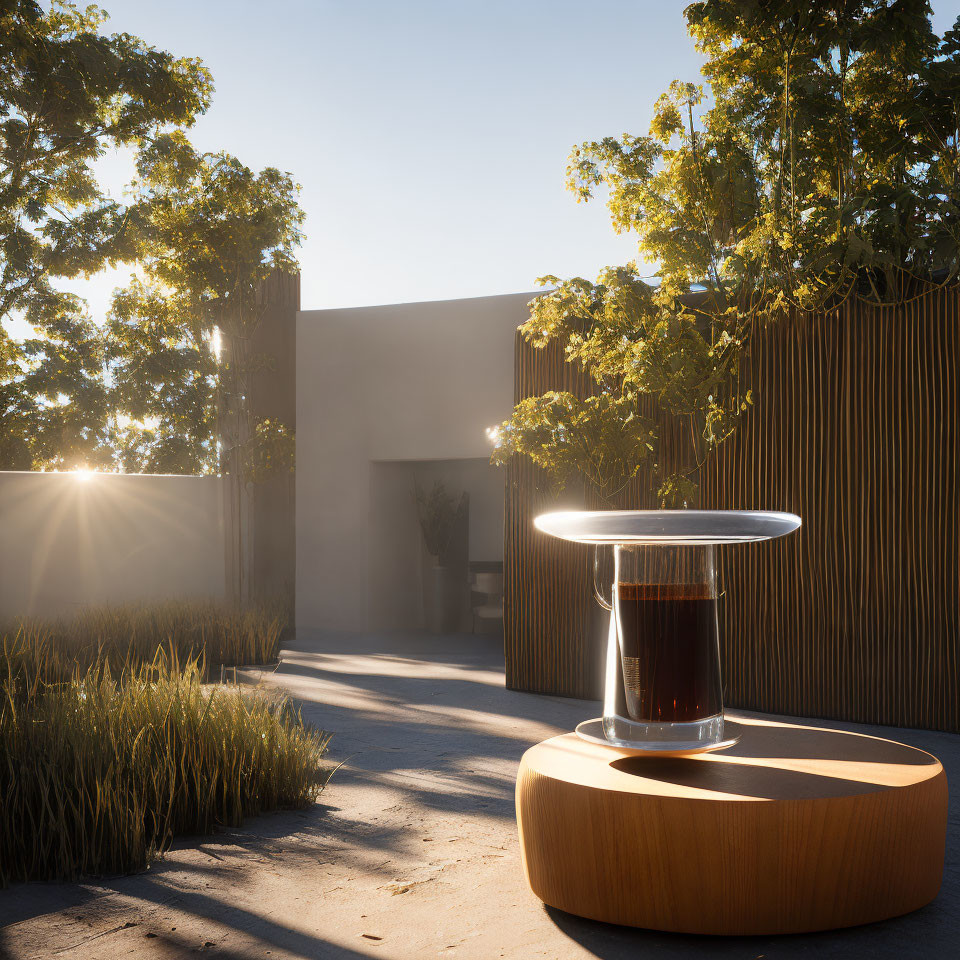 Sleek Table and Bench Set on Patio with Minimalist Architecture