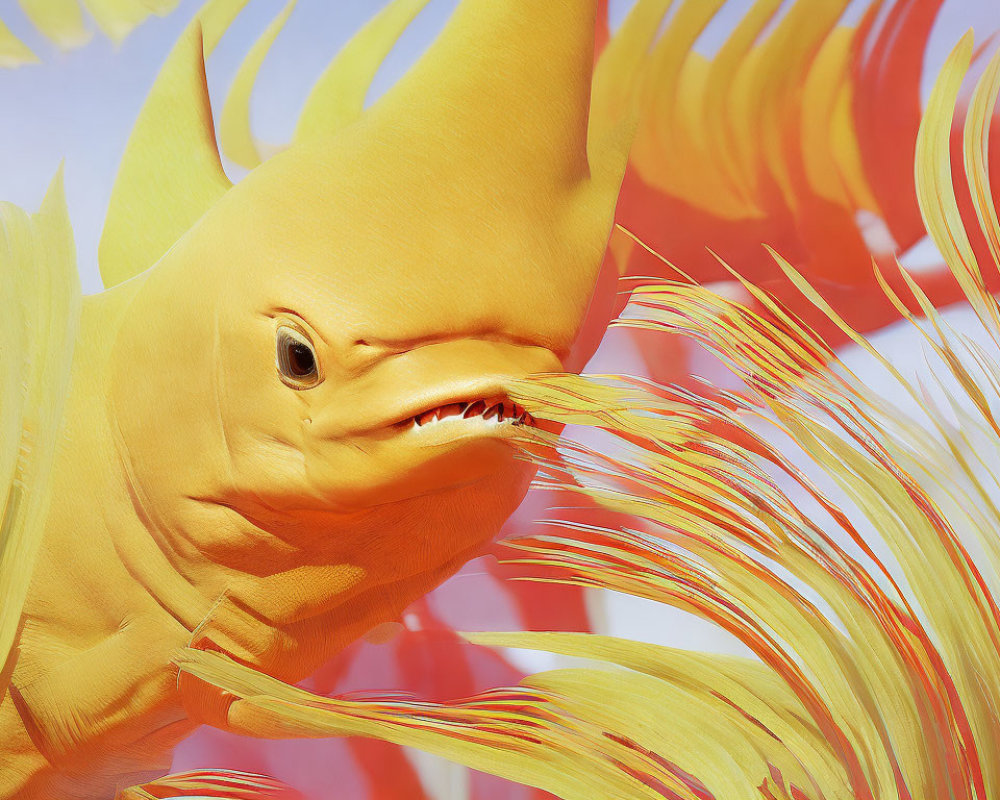 Vibrant Yellow Fish with Large Fins and Sharp Features