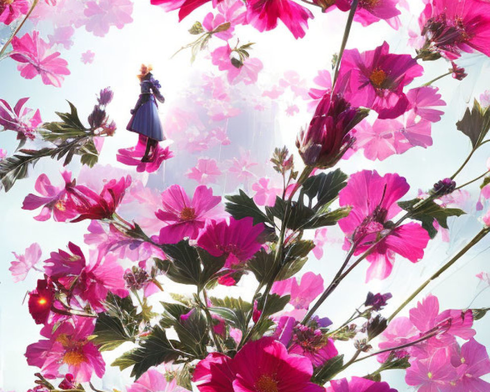 Vivid Pink Cosmos Flowers Blooming in Sunlight