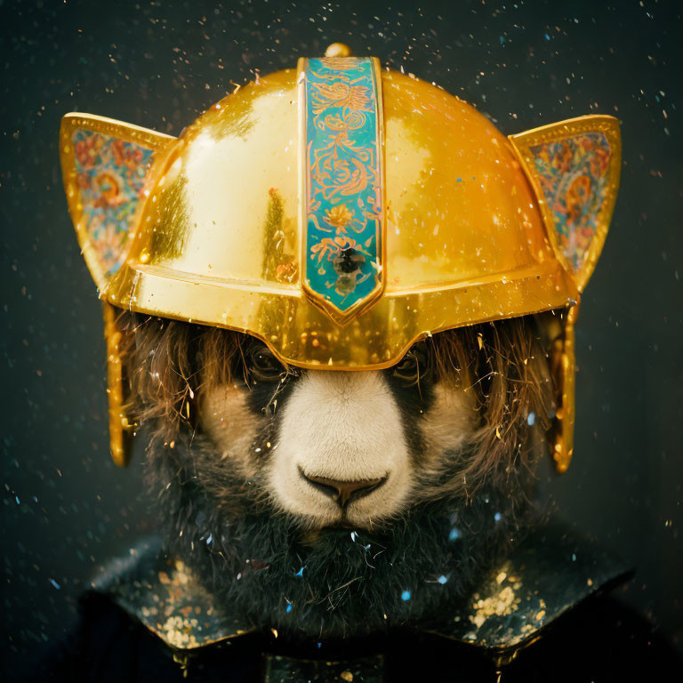 Panda in a golden helmet