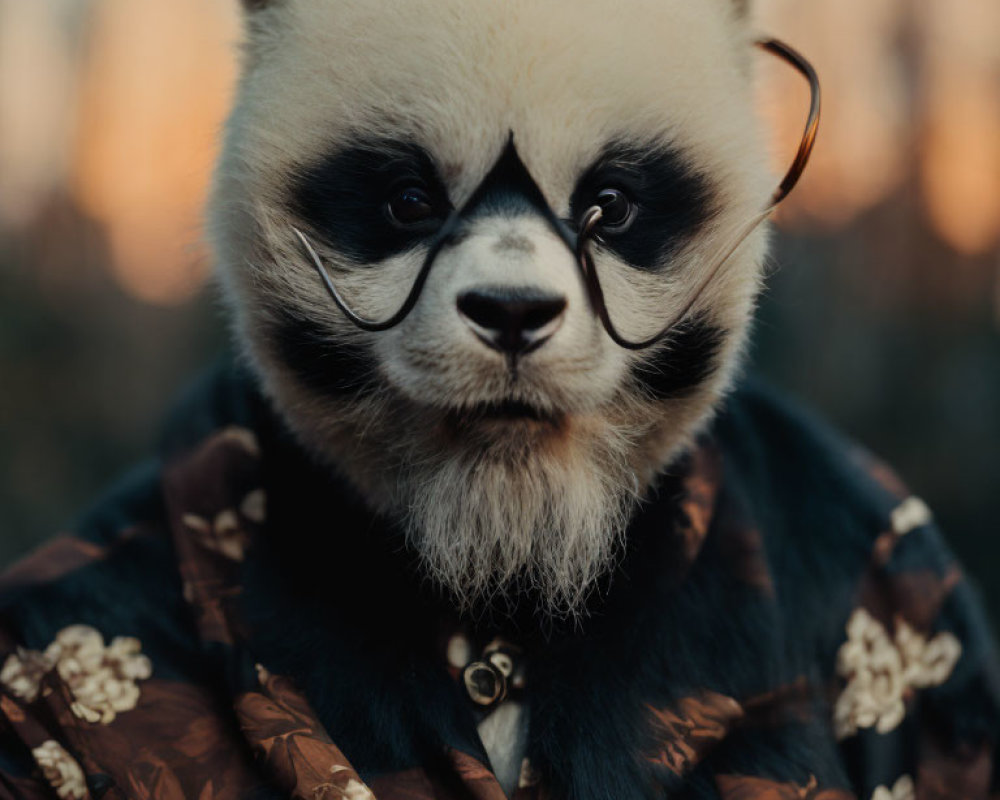 Stylish Outfit with Panda Head and Round Glasses on Blurred Background