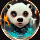 Close-up of a panda with sparkling blue eyes in a glowing bubble